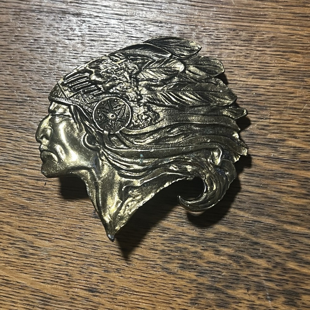 Vintage 1976 The Great American Buckle Co Native American Chief Serial #D350 USA